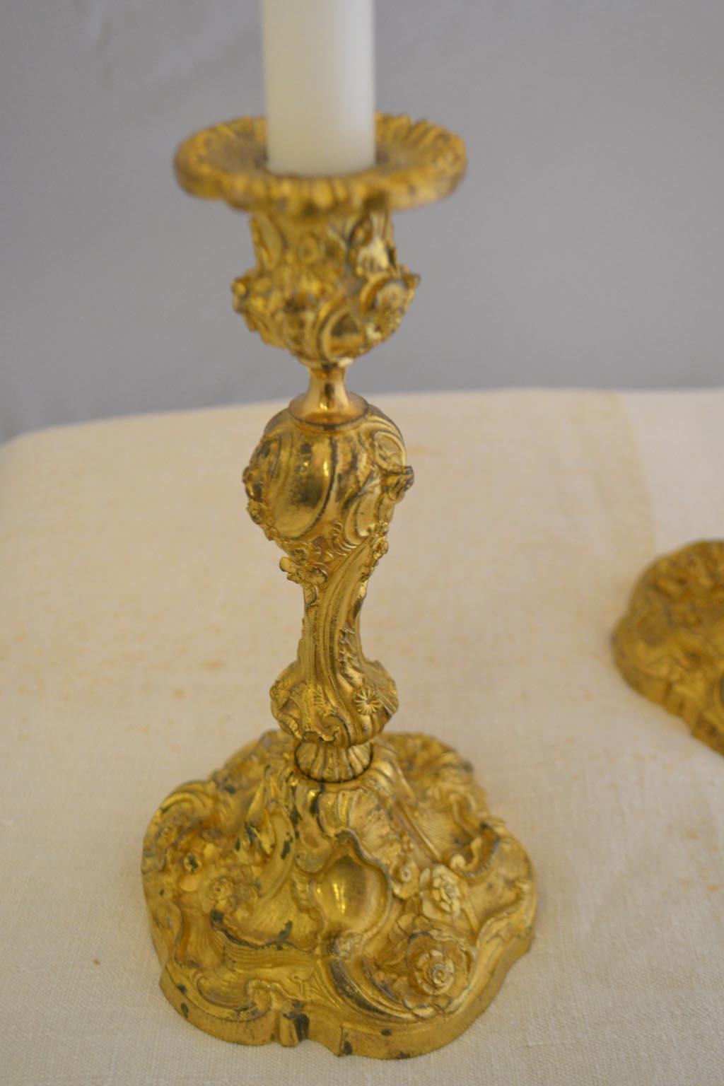 French Pair of Gilded Bronze Candlesticks