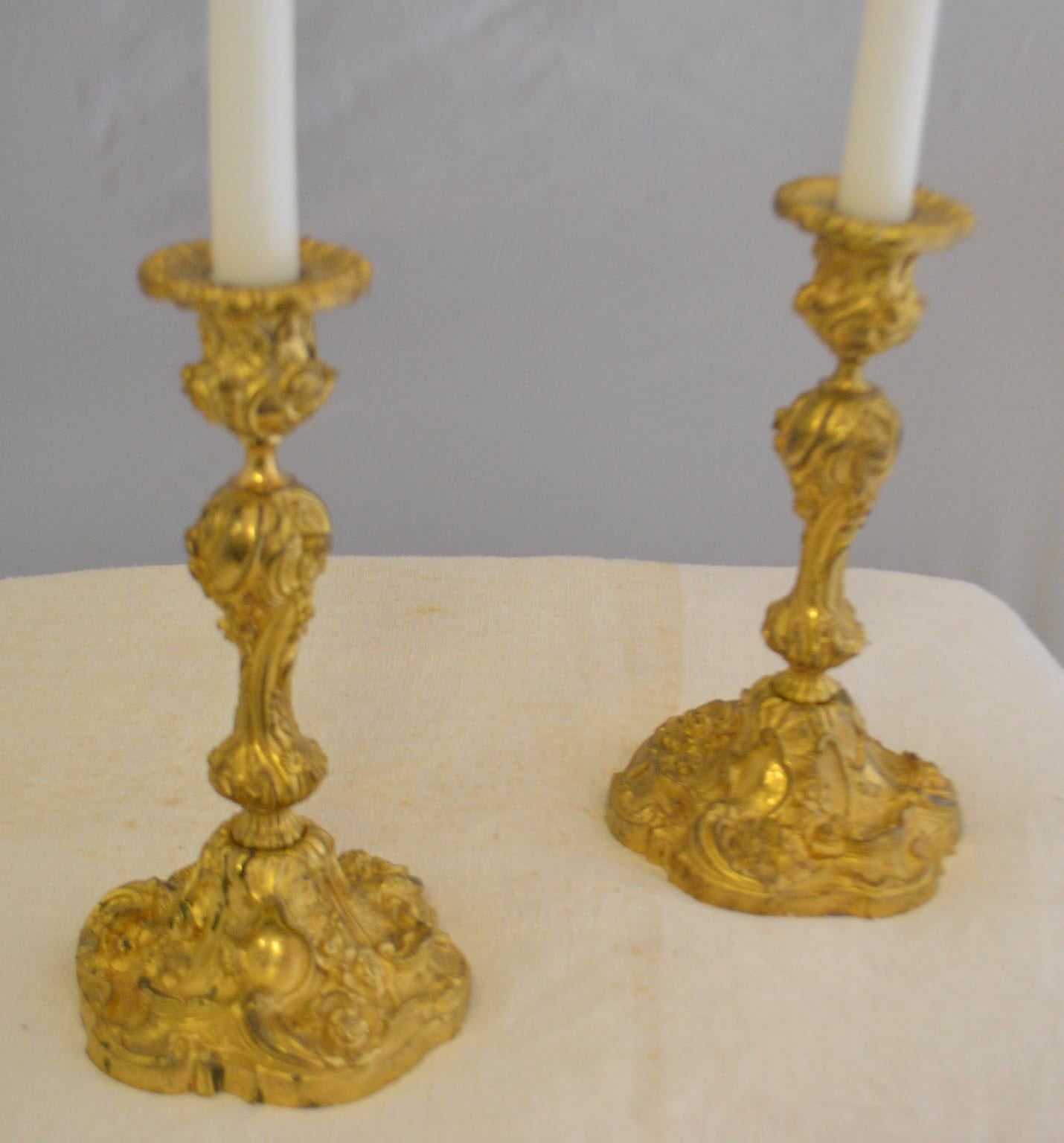 Gilt Pair of Gilded Bronze Candlesticks