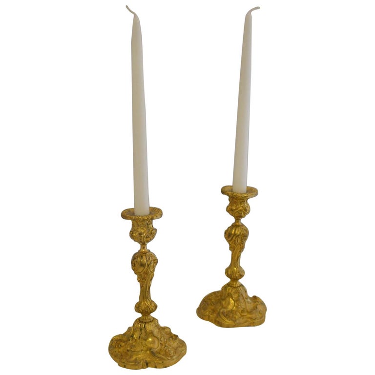 Pair of Gilded Bronze Candlesticks at 1stDibs
