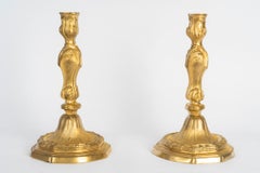 Pair of Gilded Bronze Candlesticks in the Louis XVI Style, 19th Century.