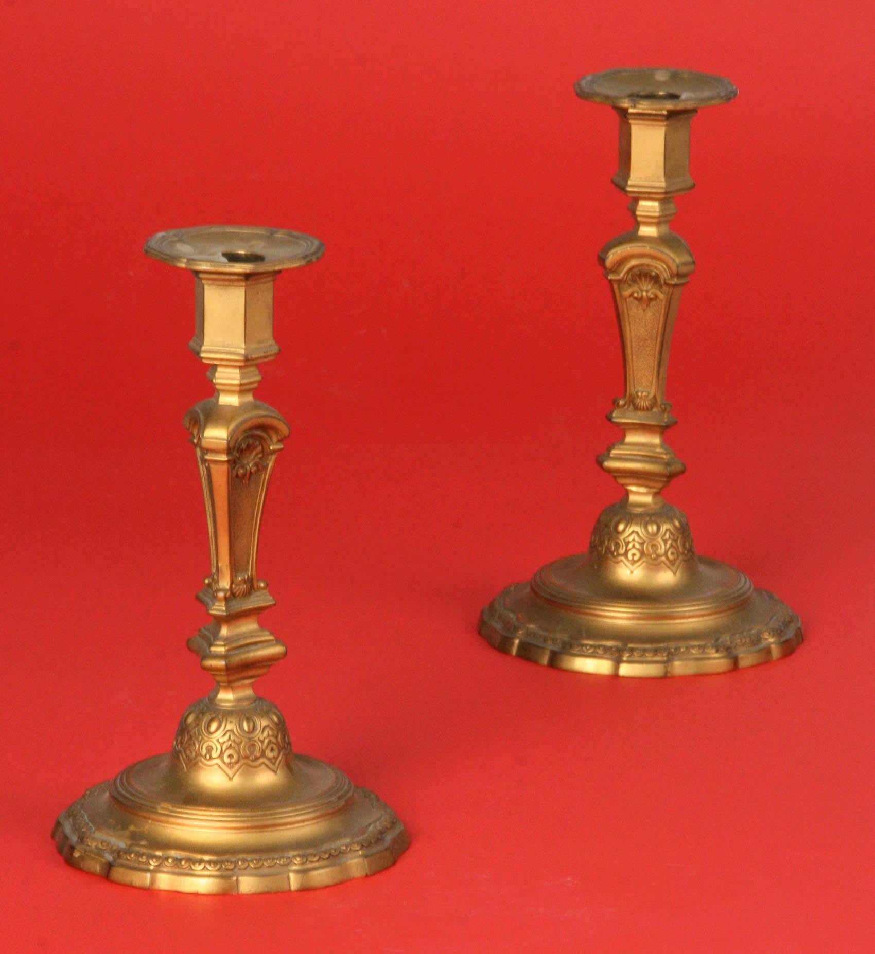 Pair of Gilded Bronze Candlesticks Regence Style 4