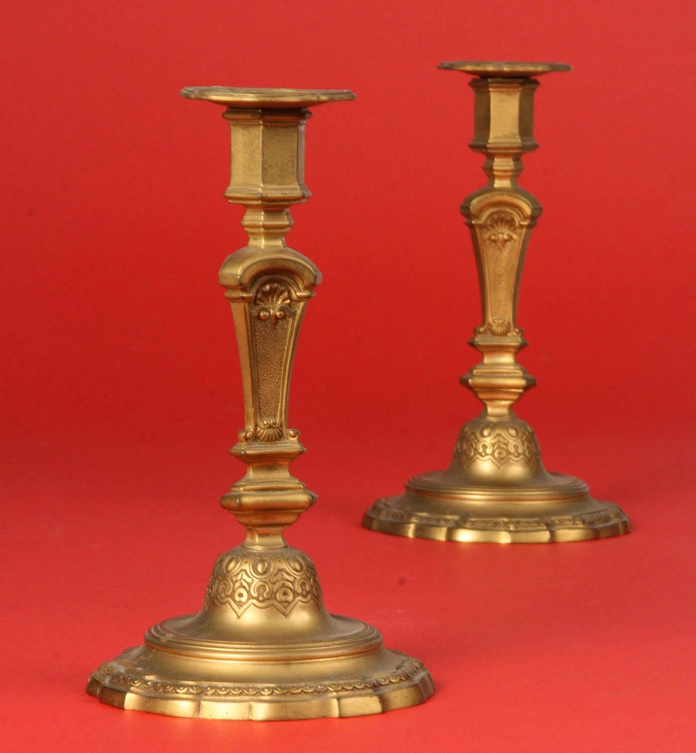 Pair of Gilded Bronze Candlesticks Regence Style 5