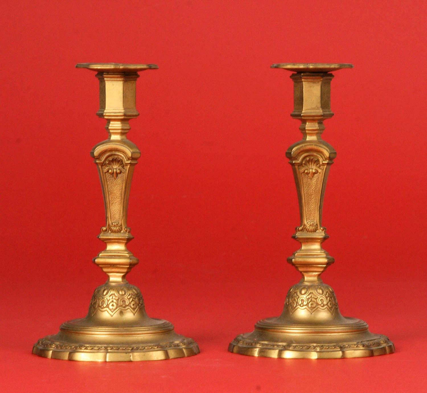 Pair of Gilded Bronze Candlesticks Regence Style 8