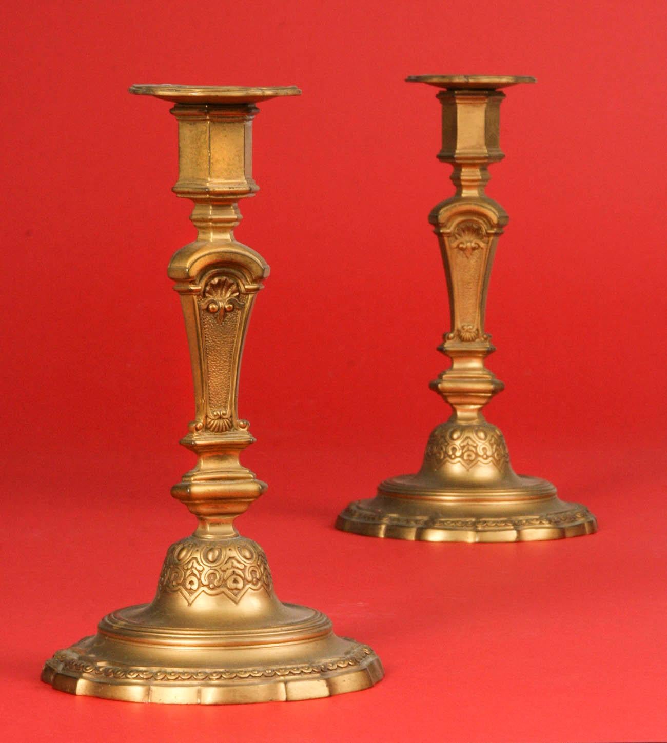 Regency Revival Pair of Gilded Bronze Candlesticks Regence Style
