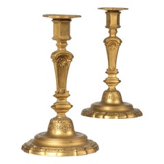Pair of Gilded Bronze Candlesticks Regence Style