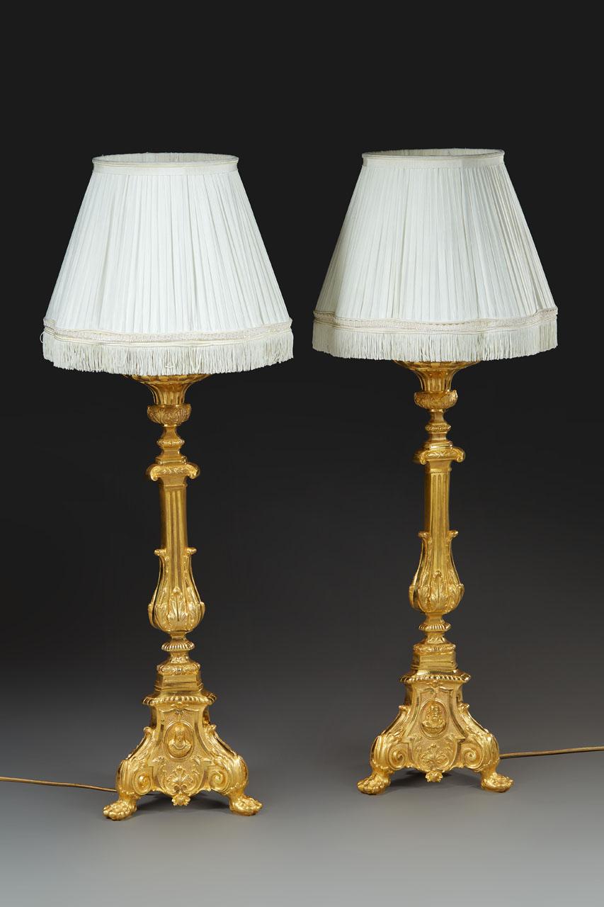 Pair of Gilded Bronze Candlesticks with Saint Decoration, 19th Century For Sale 6