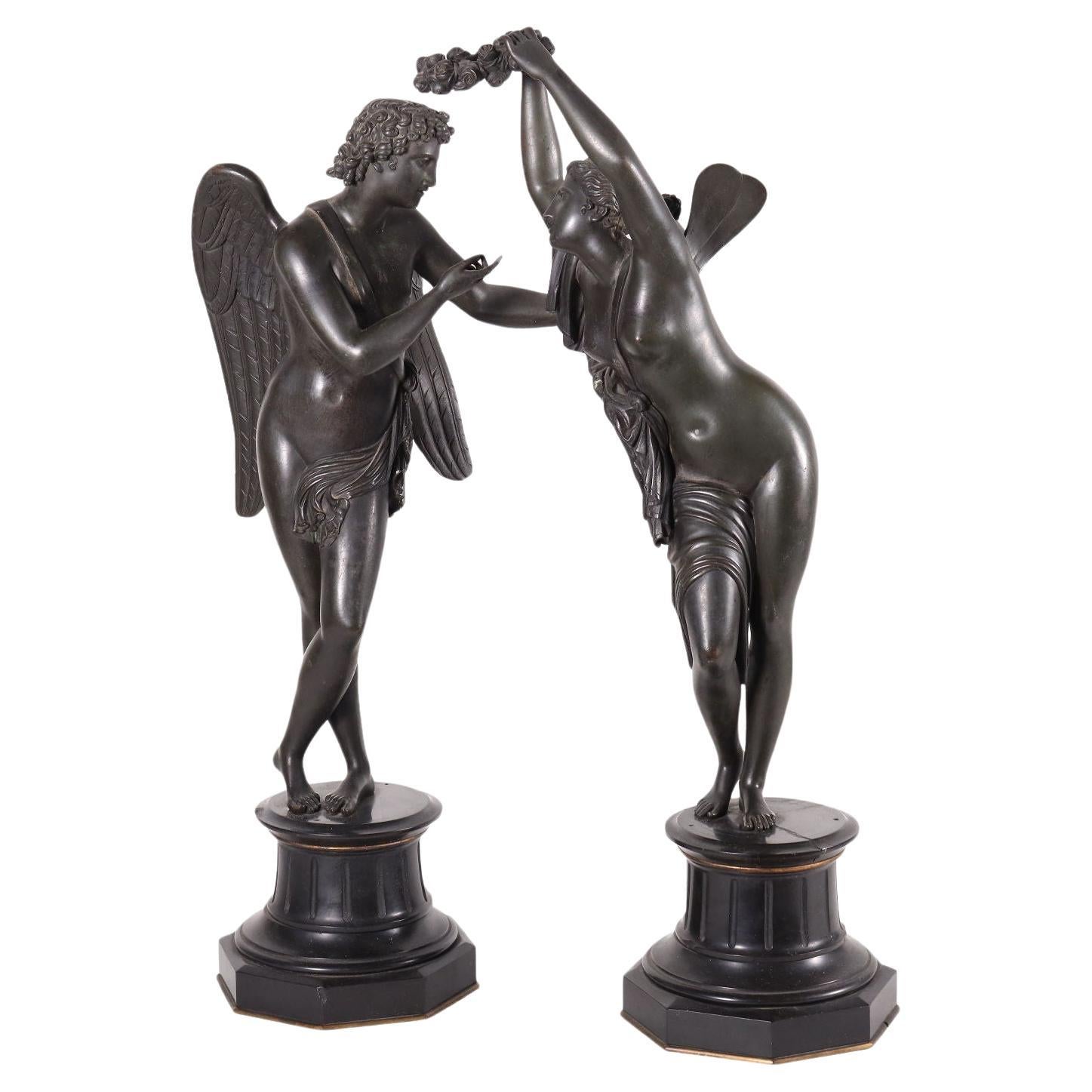 Pair of Gilded Bronze Figures with Wings Italy 19th Century
