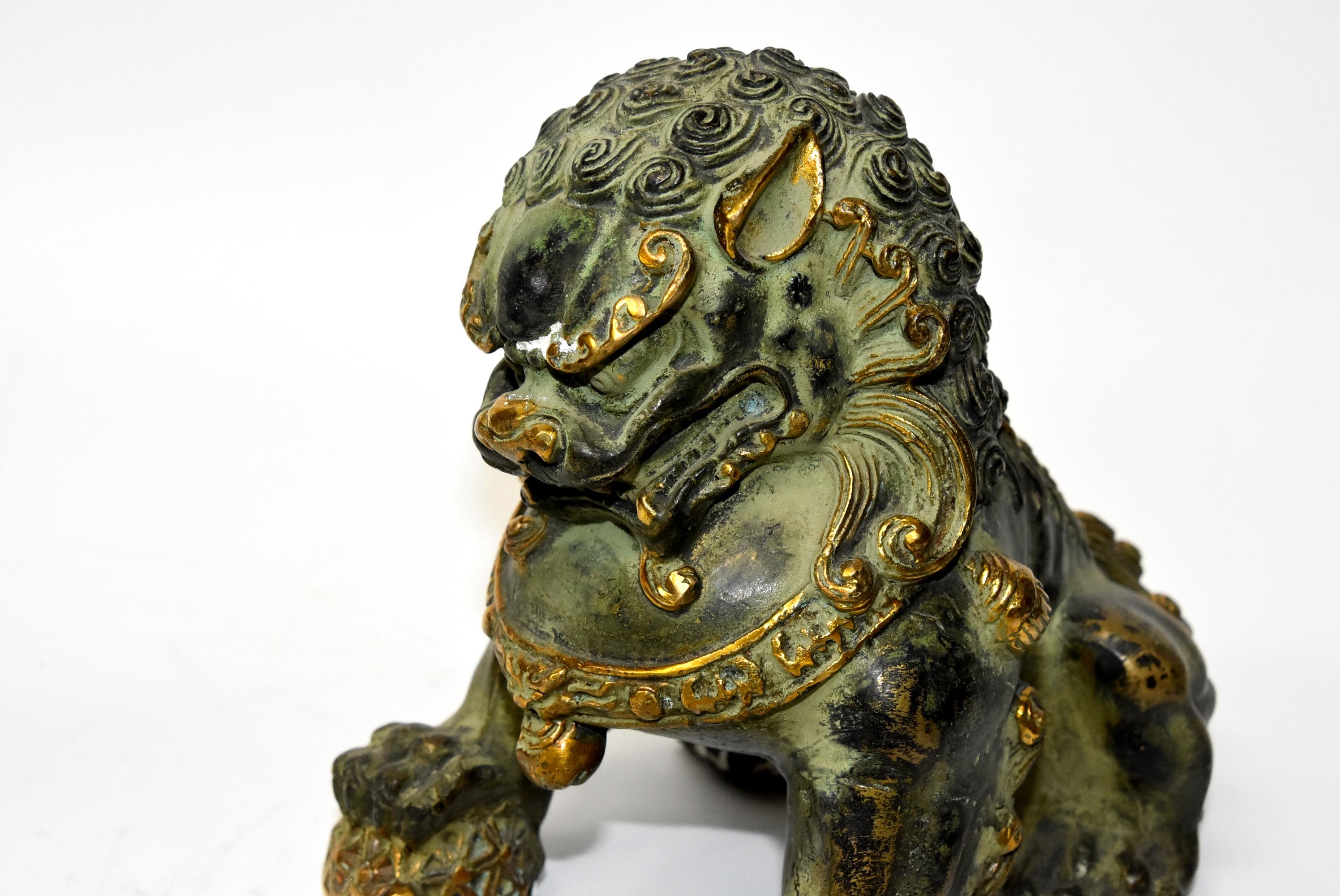 Pair of Gilded Bronze Foo Dogs 6