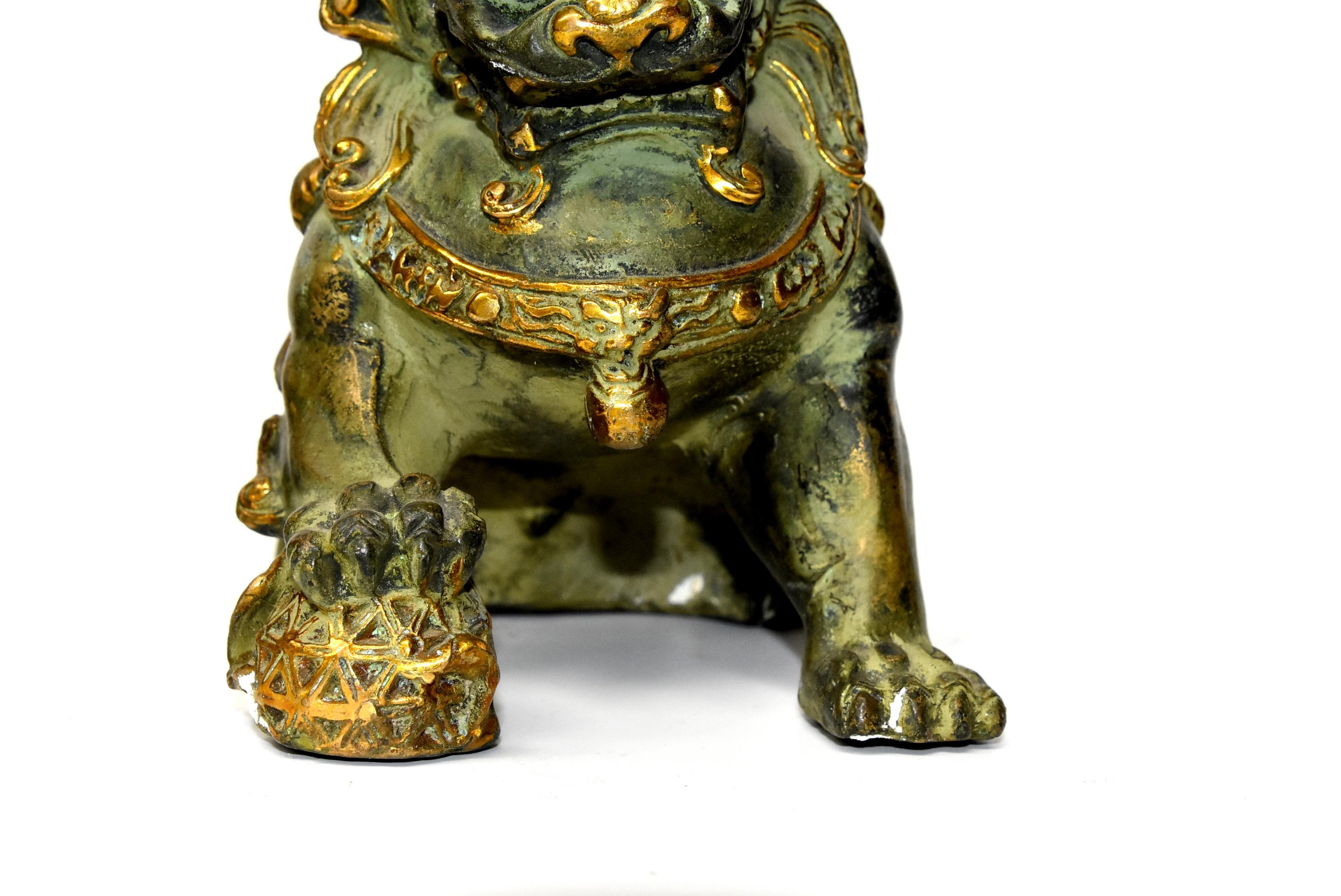 Pair of Gilded Bronze Foo Dogs 13