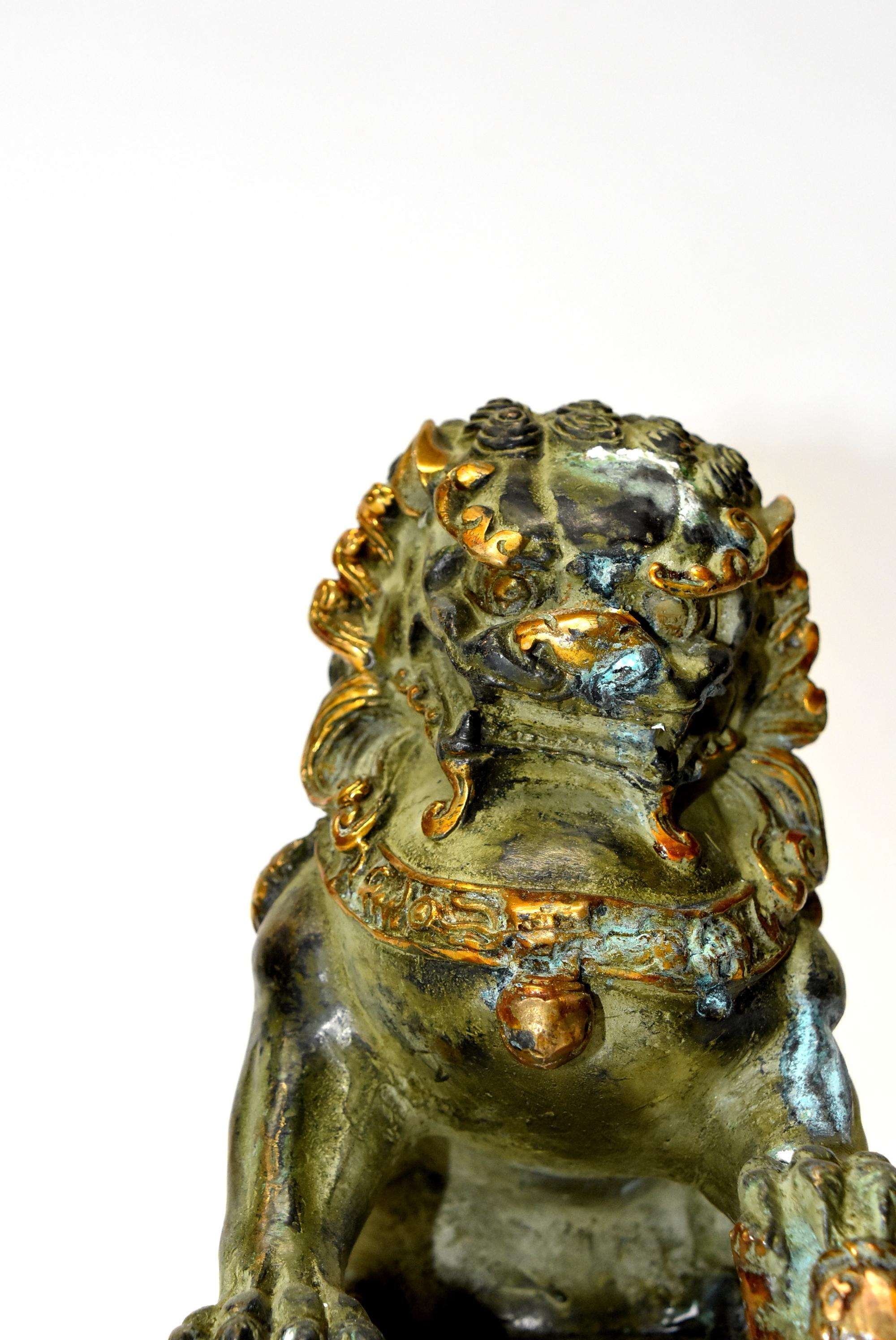 Pair of Gilded Bronze Foo Dogs 14