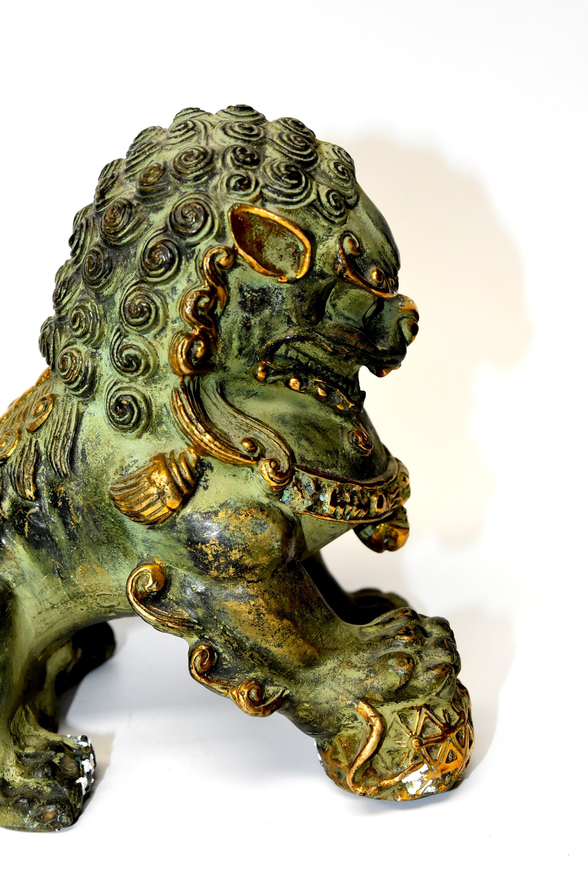 Pair of Gilded Bronze Foo Dogs 4