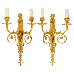 Pair of Gilded Bronze Sconces, 19th Century