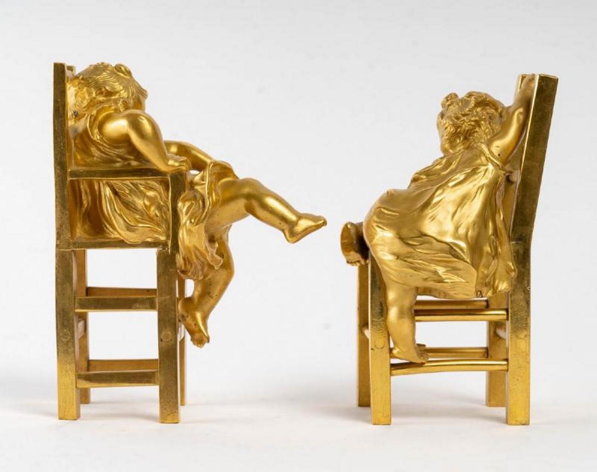 Art Nouveau Pair of Gilded Bronze Sculptures 19th Century