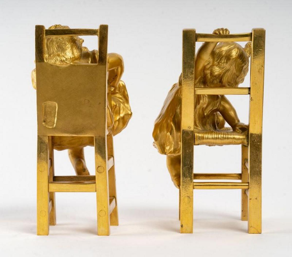 European Pair of Gilded Bronze Sculptures 19th Century