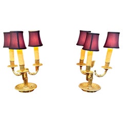 Pair Of Gilded Bronze Three Light Candelabra Lamps, Early 20th Century