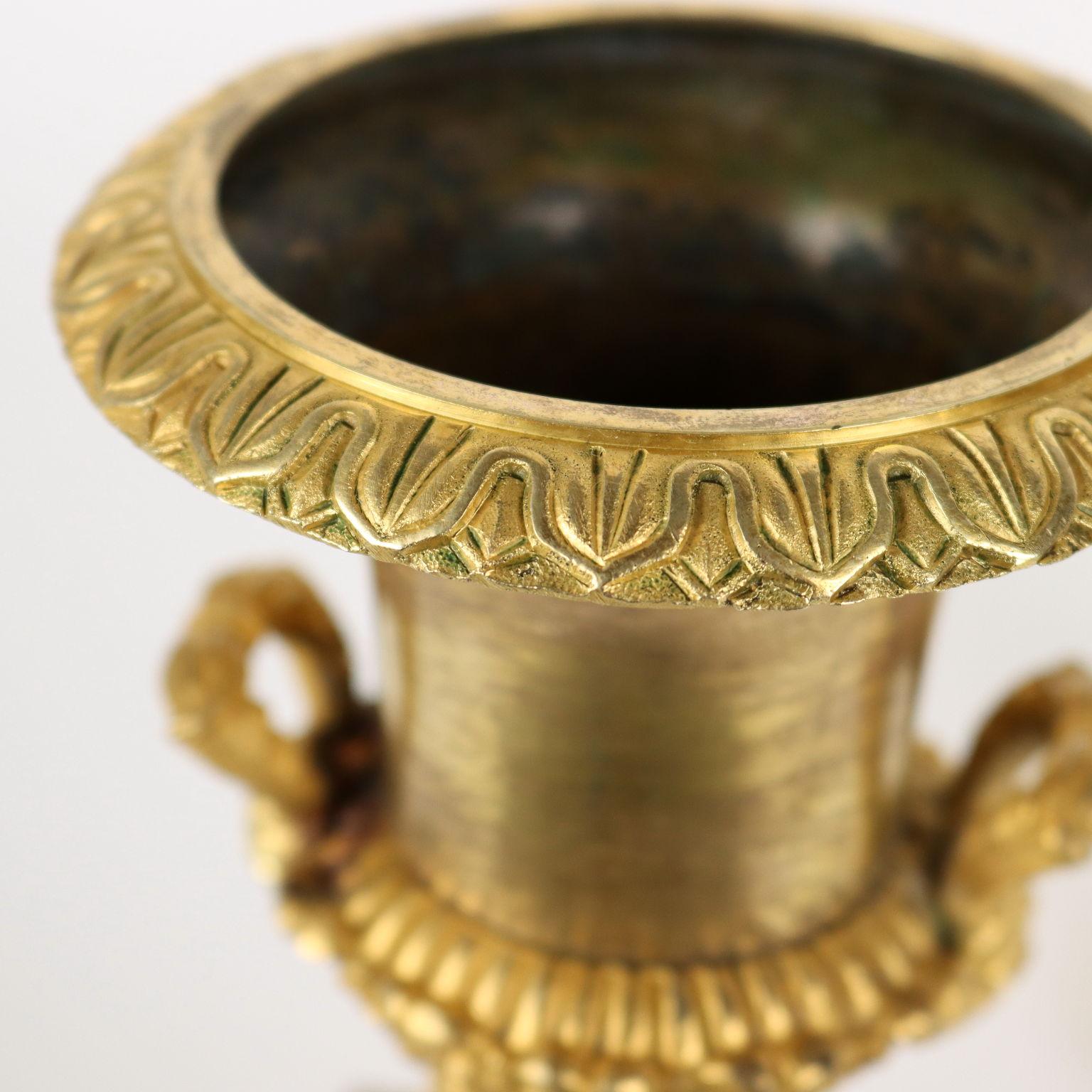 Italian Pair of Gilded Bronze Vases, XIXth Century For Sale