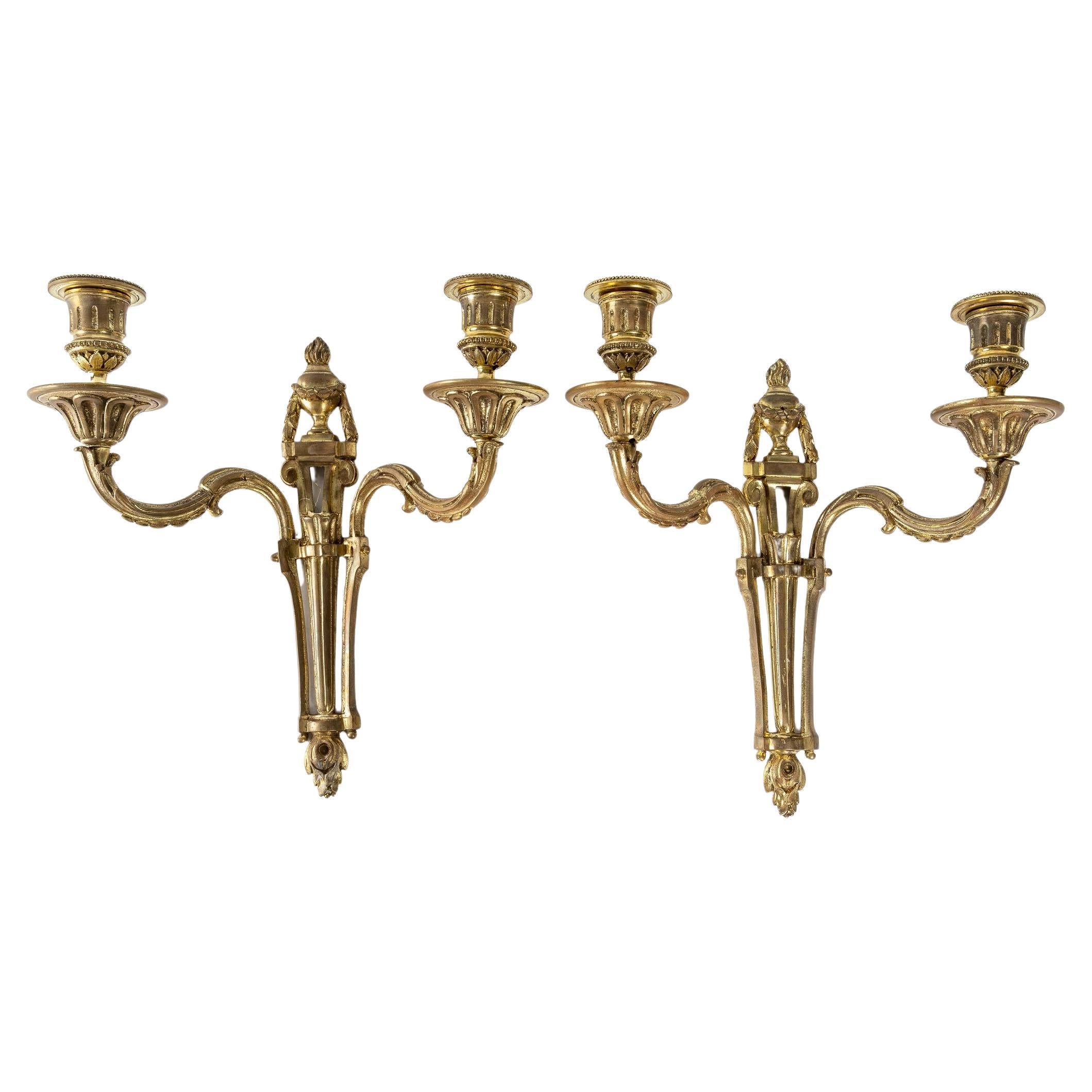 Pair of Gilded Bronze Wall Lights of Louis XVI Style For Sale