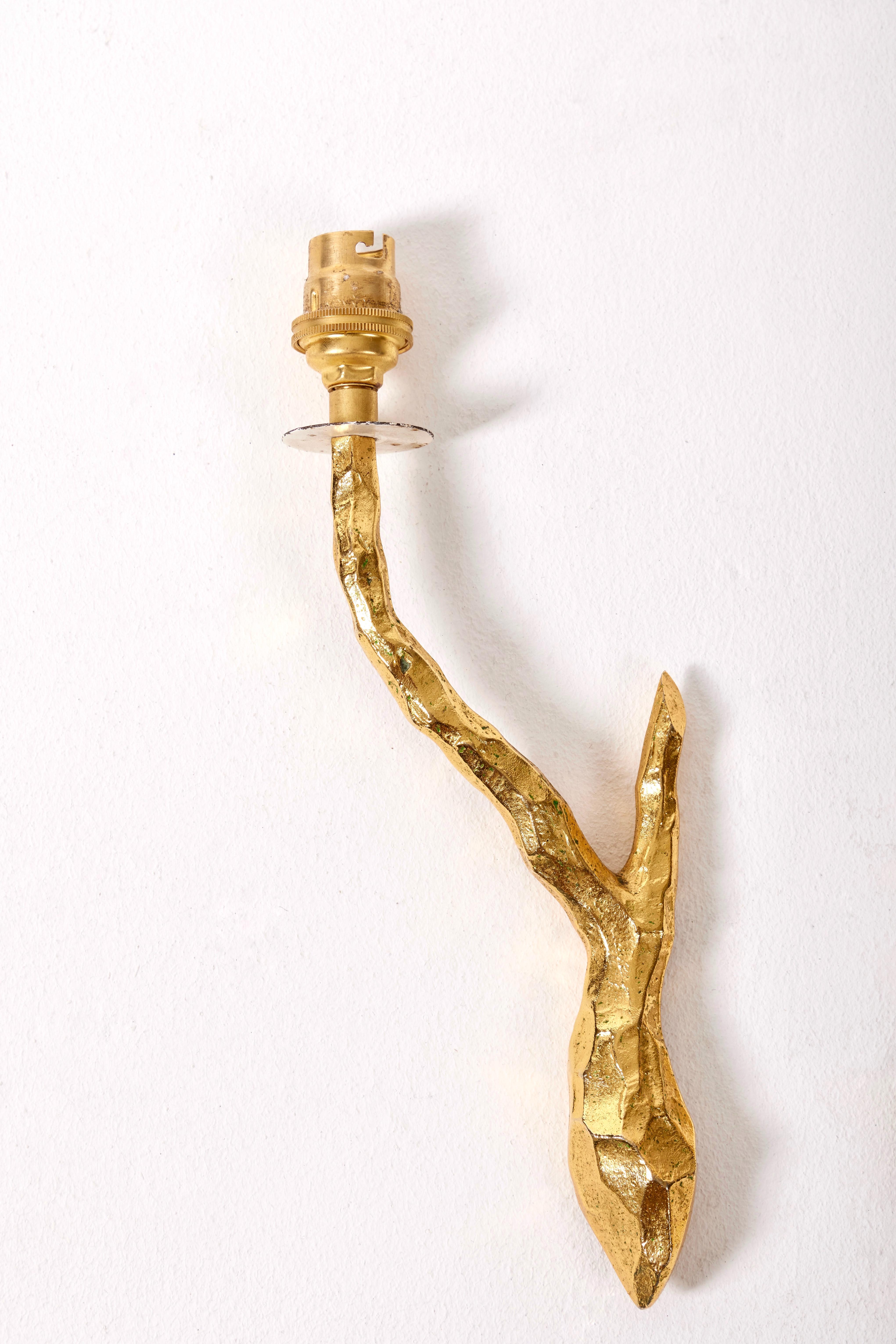 Pair of gilded bronze wall sconces by Maison Arlus For Sale 3