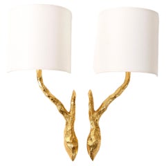 Vintage Pair of gilded bronze wall sconces by Maison Arlus