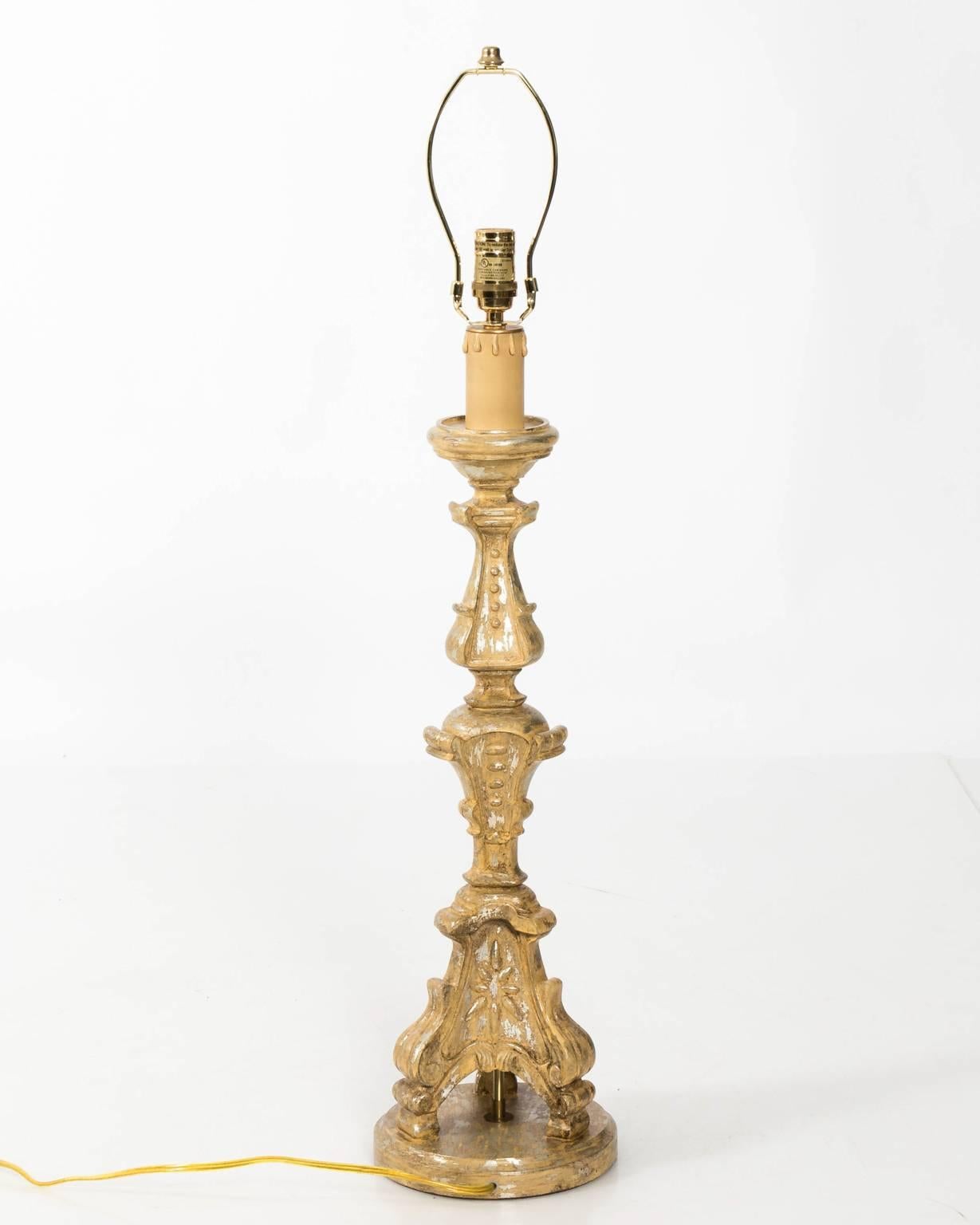 Pair of Gilded Candlestick Lamps 2