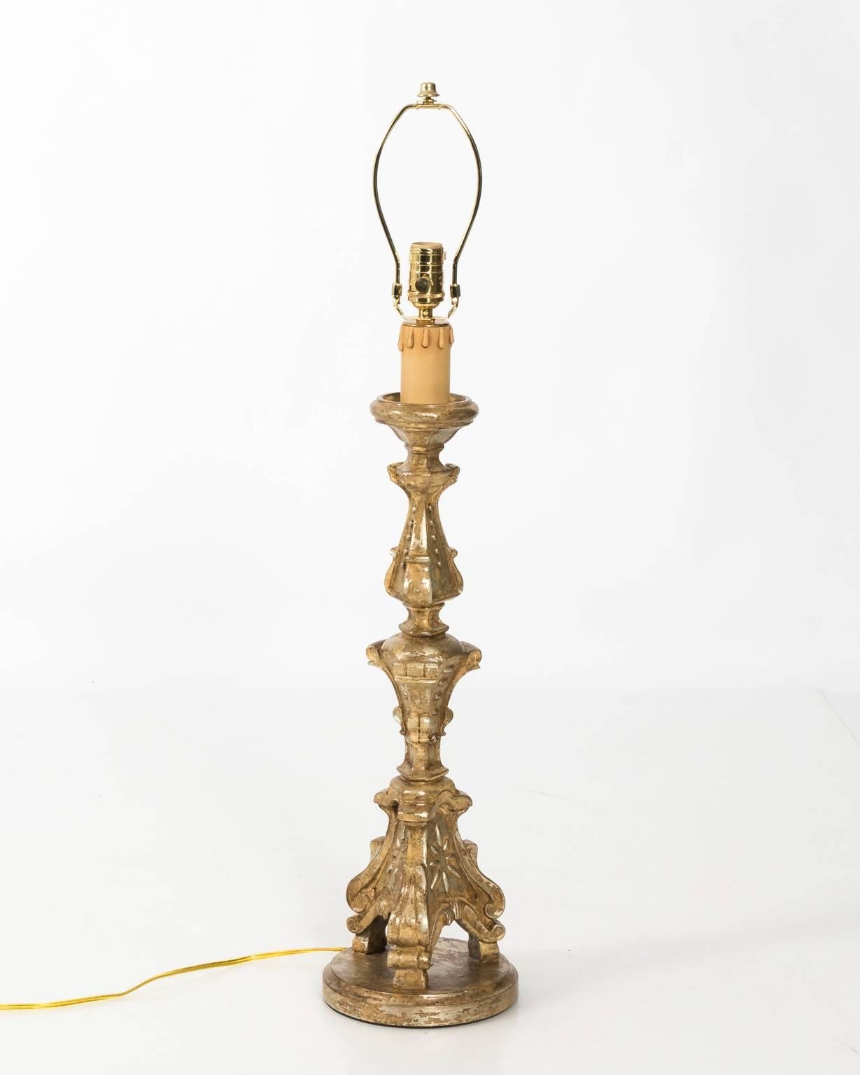 Pair of Gilded Candlestick Lamps 3