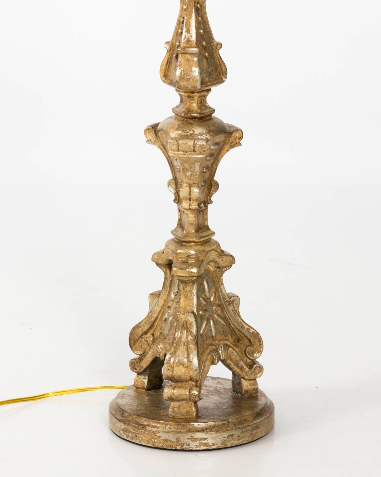 Pair of Gilded Candlestick Lamps 4