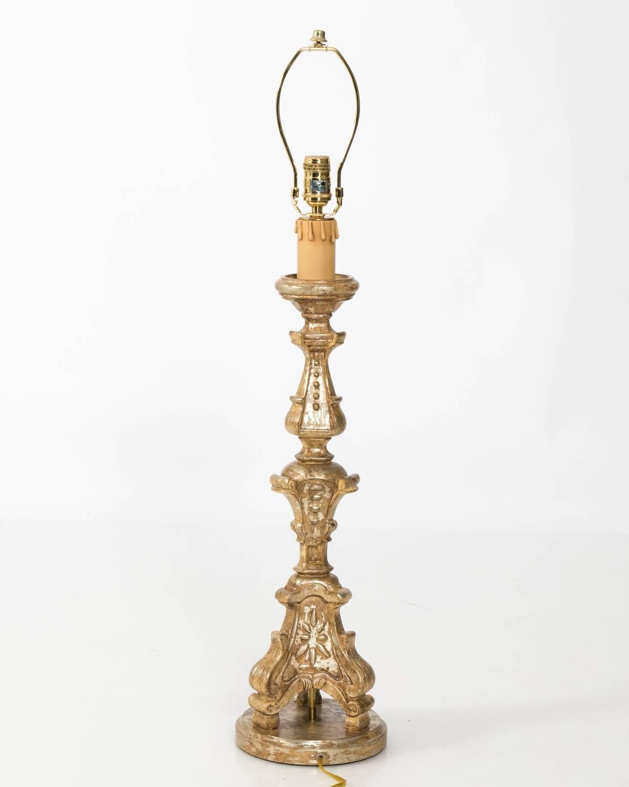 Gilt Pair of Gilded Candlestick Lamps