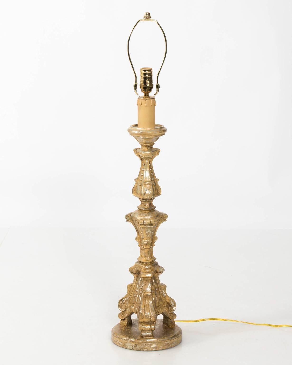 Pair of Gilded Candlestick Lamps In Good Condition In Stamford, CT