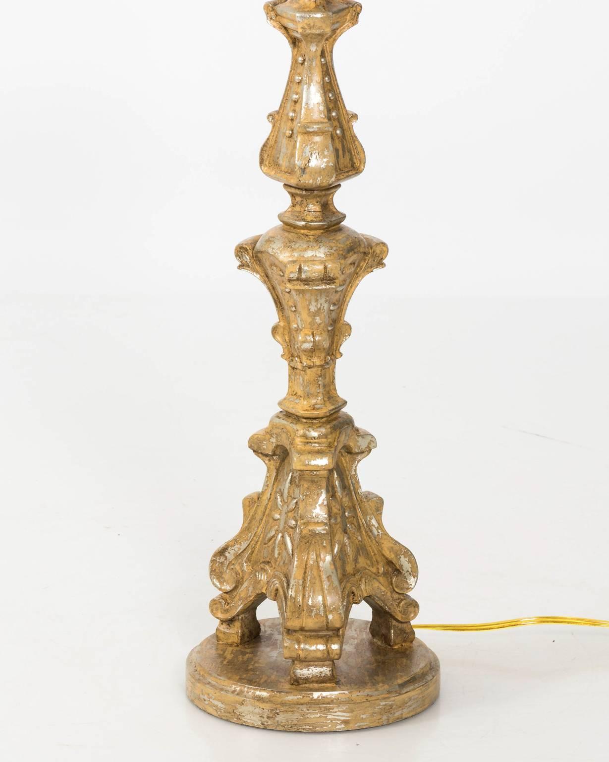 Mid-20th Century Pair of Gilded Candlestick Lamps