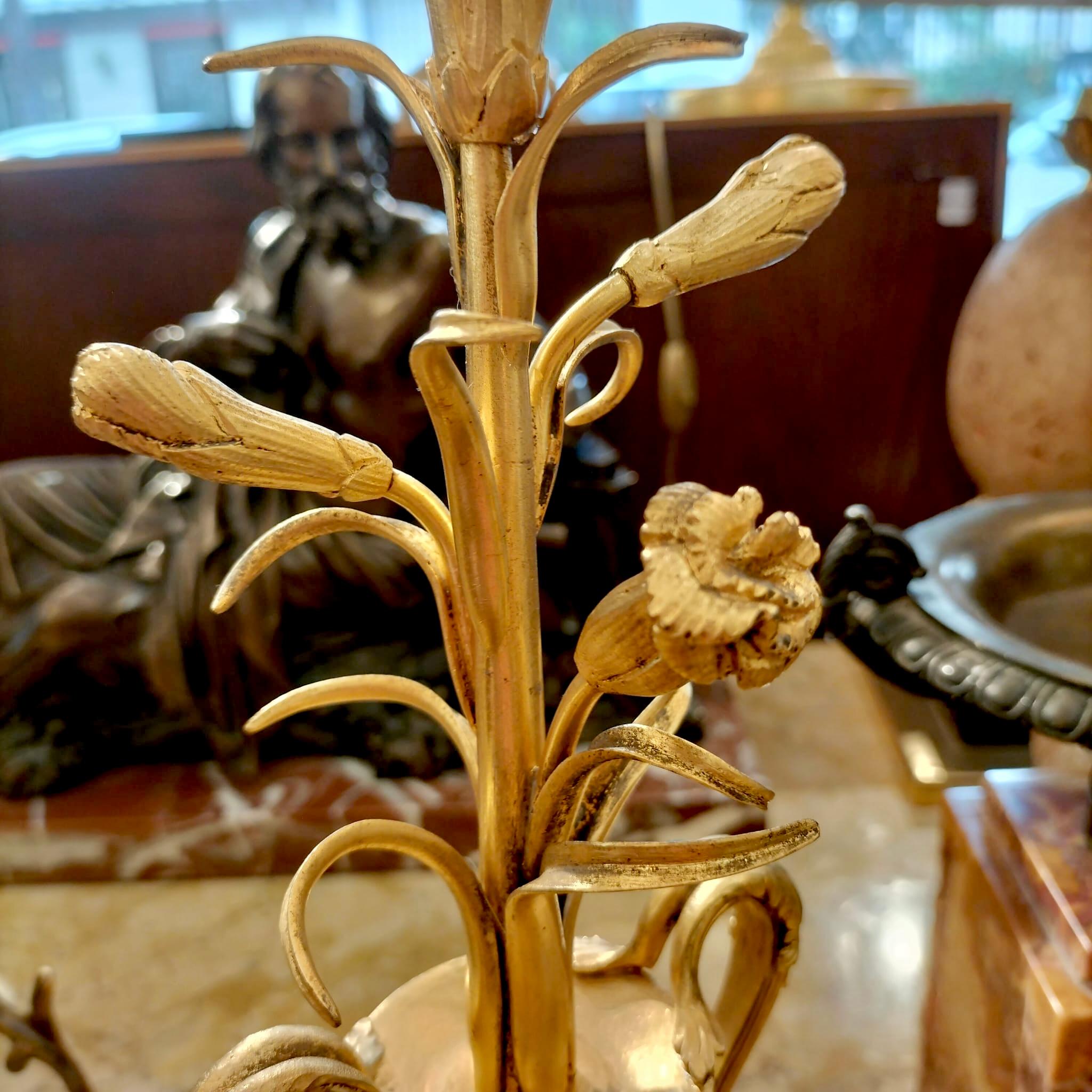 Gold Plate Pair of Gilded Candlesticks with Floral Pattern from Louis XVI (1774-1792) For Sale