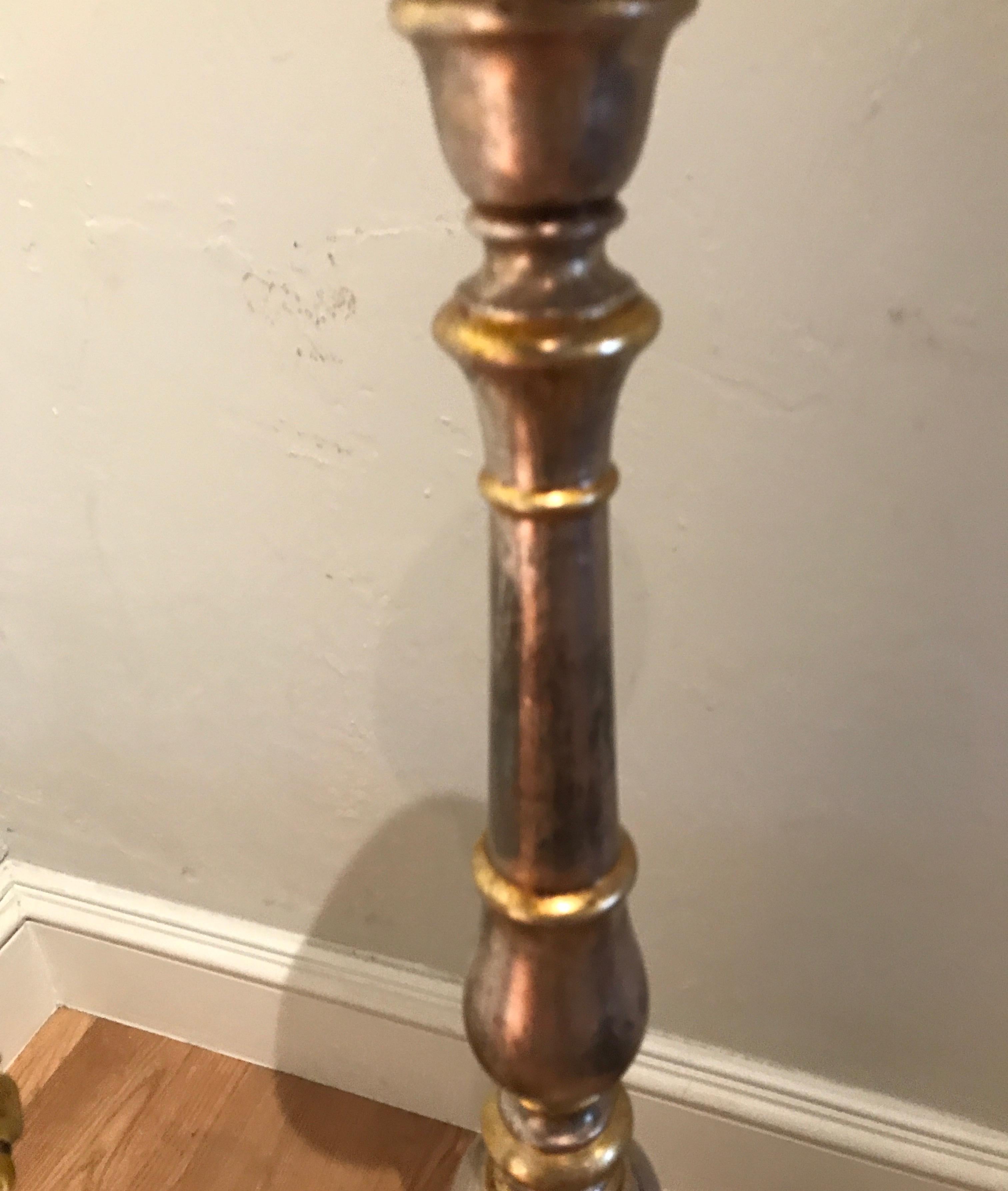 Pair of Gilded and Carved Altar Candlesticks In Good Condition For Sale In West Palm Beach, FL