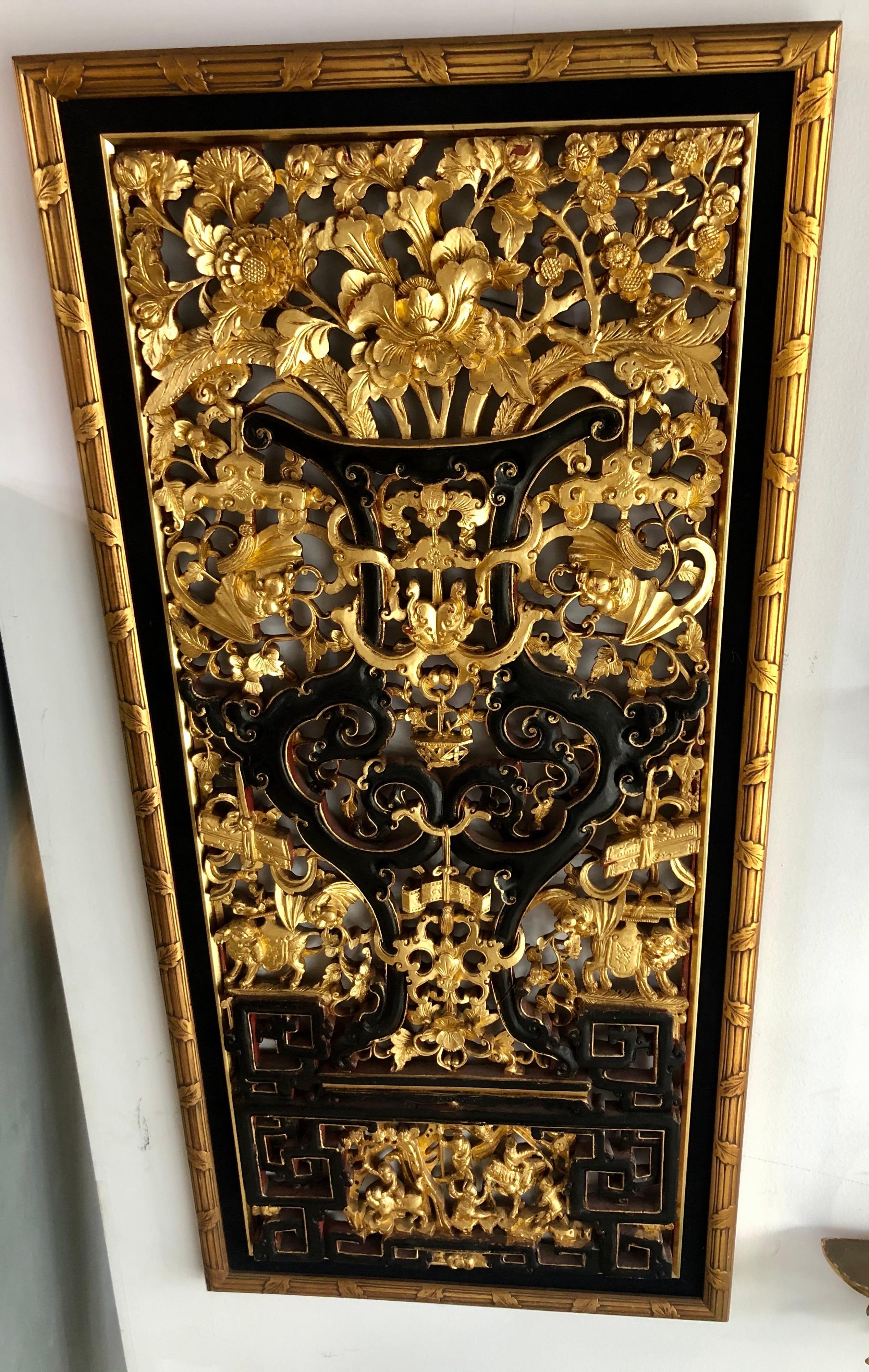 Pair of Gilded Carved Wood Wall Panels, Circa Early 20th Century 6