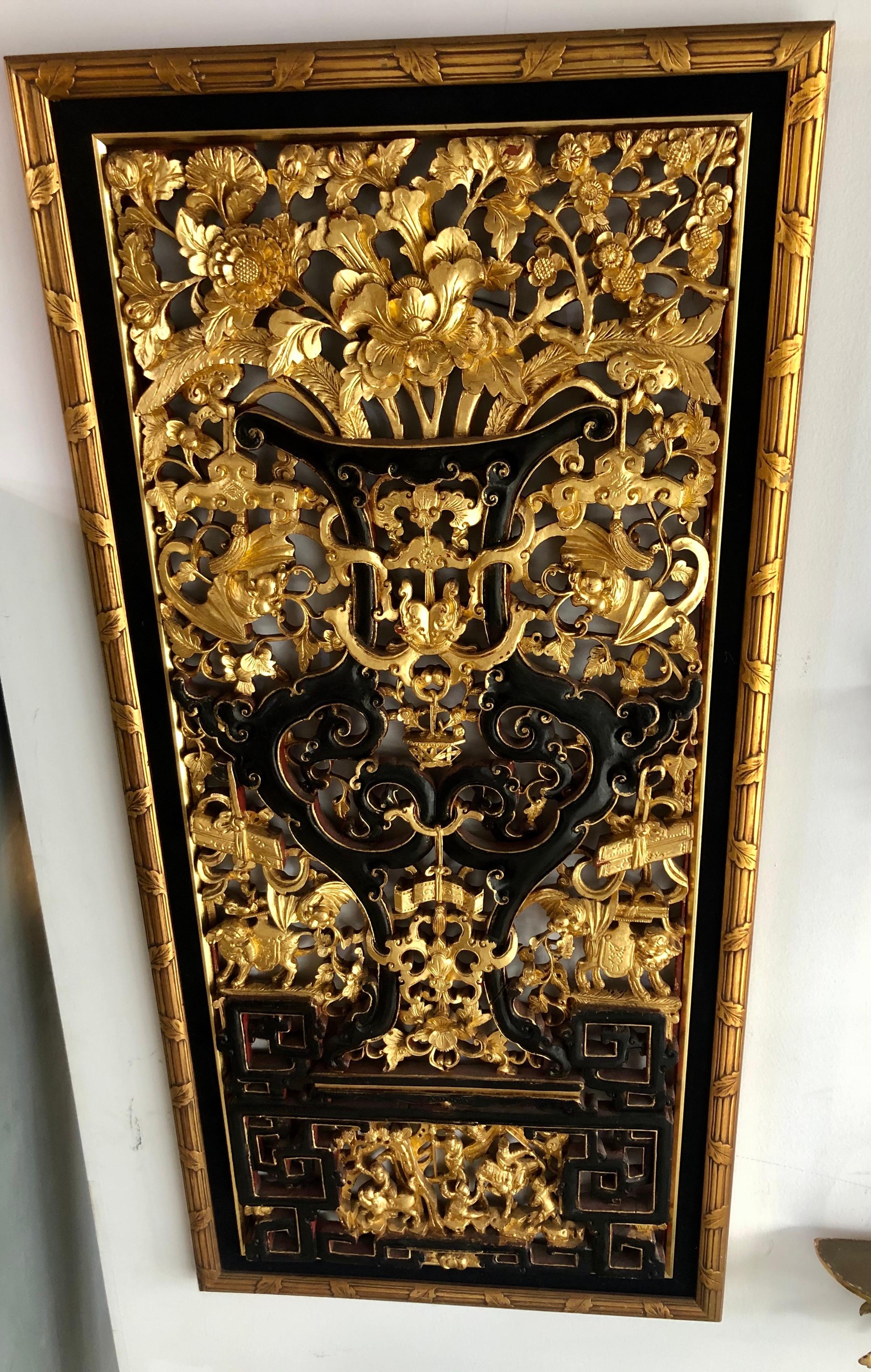 Pair of Gilded Carved Wood Wall Panels, Circa Early 20th Century 7