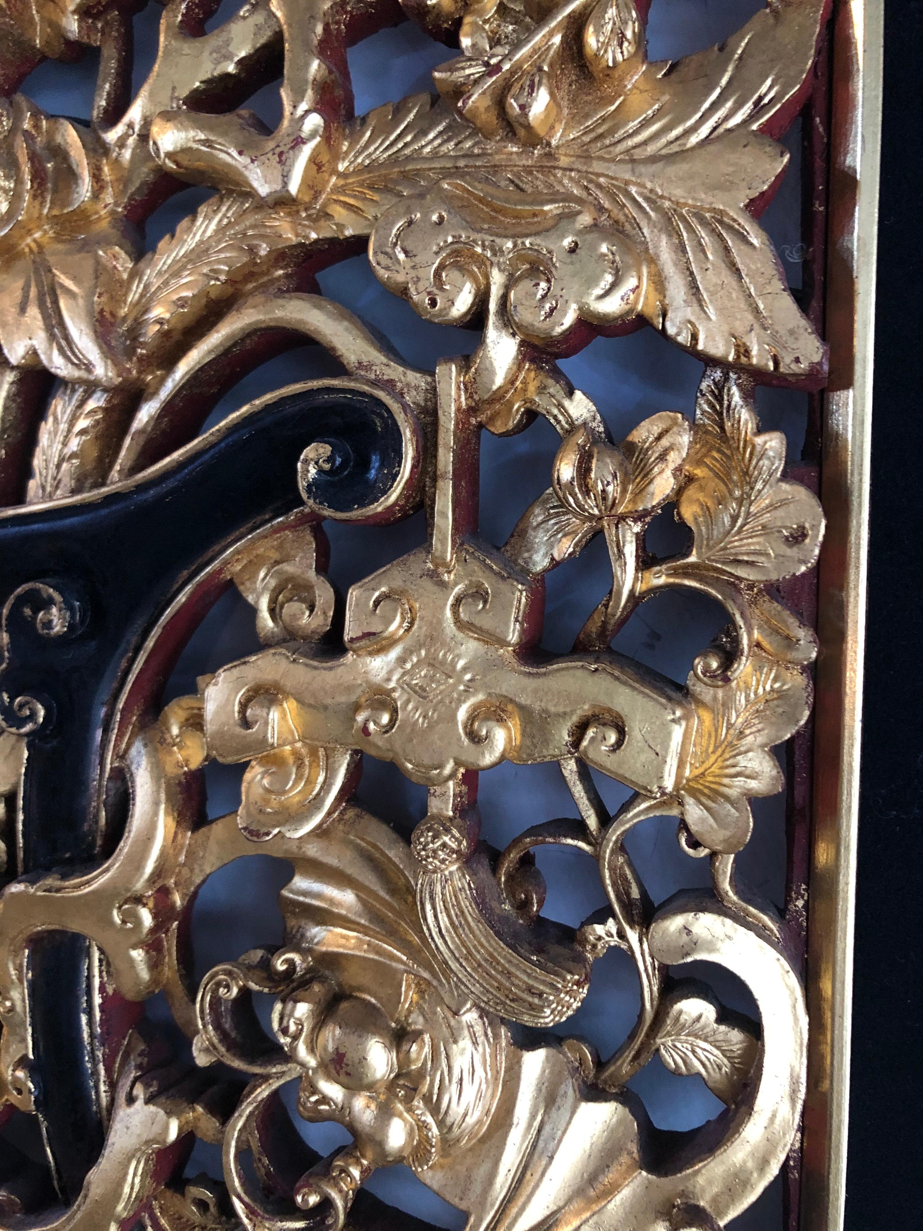 Hand-Carved Pair of Gilded Carved Wood Wall Panels, Circa Early 20th Century
