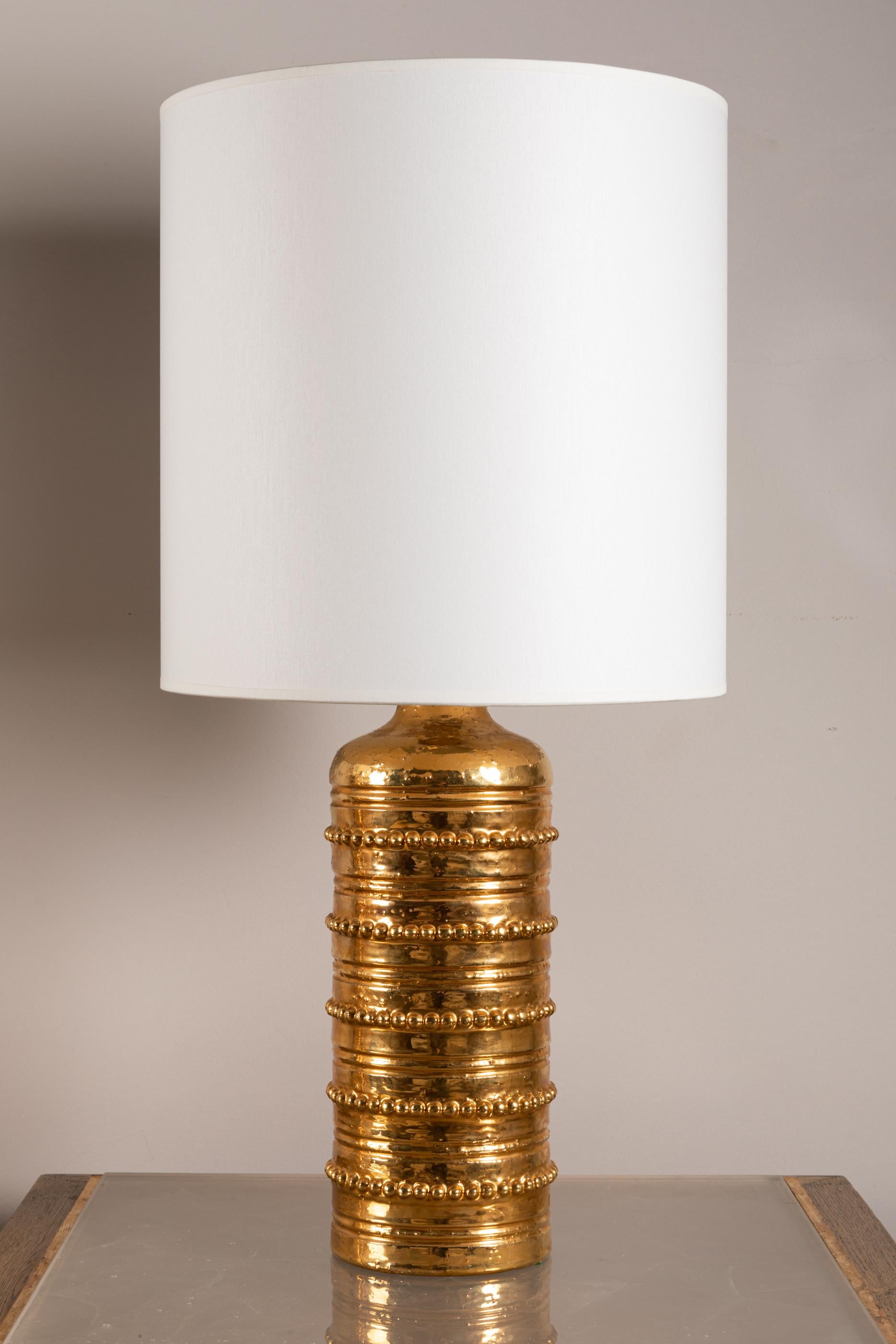 Mid-Century Modern Pair of Gilded Ceramic Lamps by Bitossi