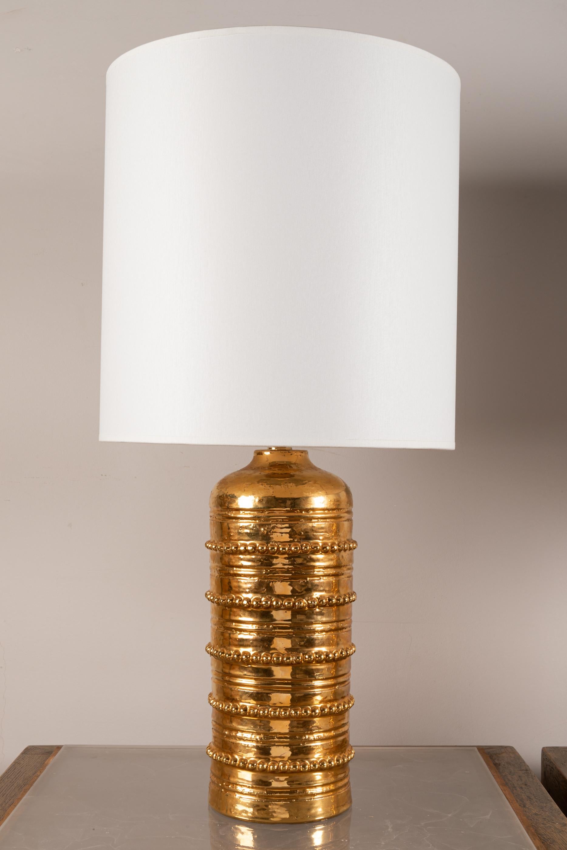 Pair of Gilded Ceramic Lamps by Bitossi 1