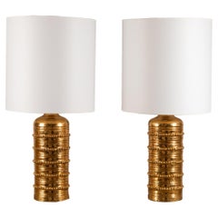 Pair of Gilded Ceramic Lamps by Bitossi