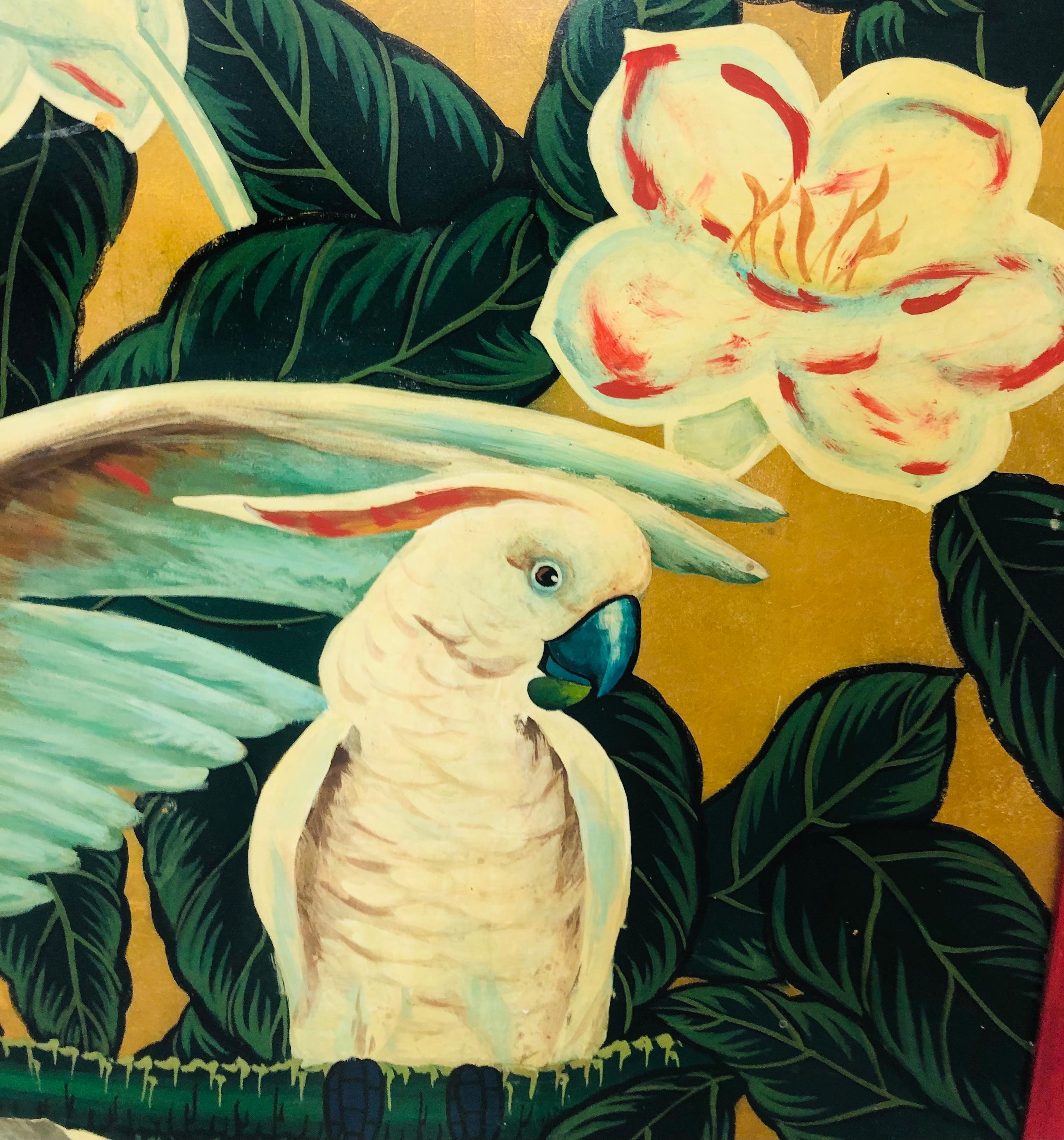 Pair of Gilded Chinese Cockatoo Paintings 4