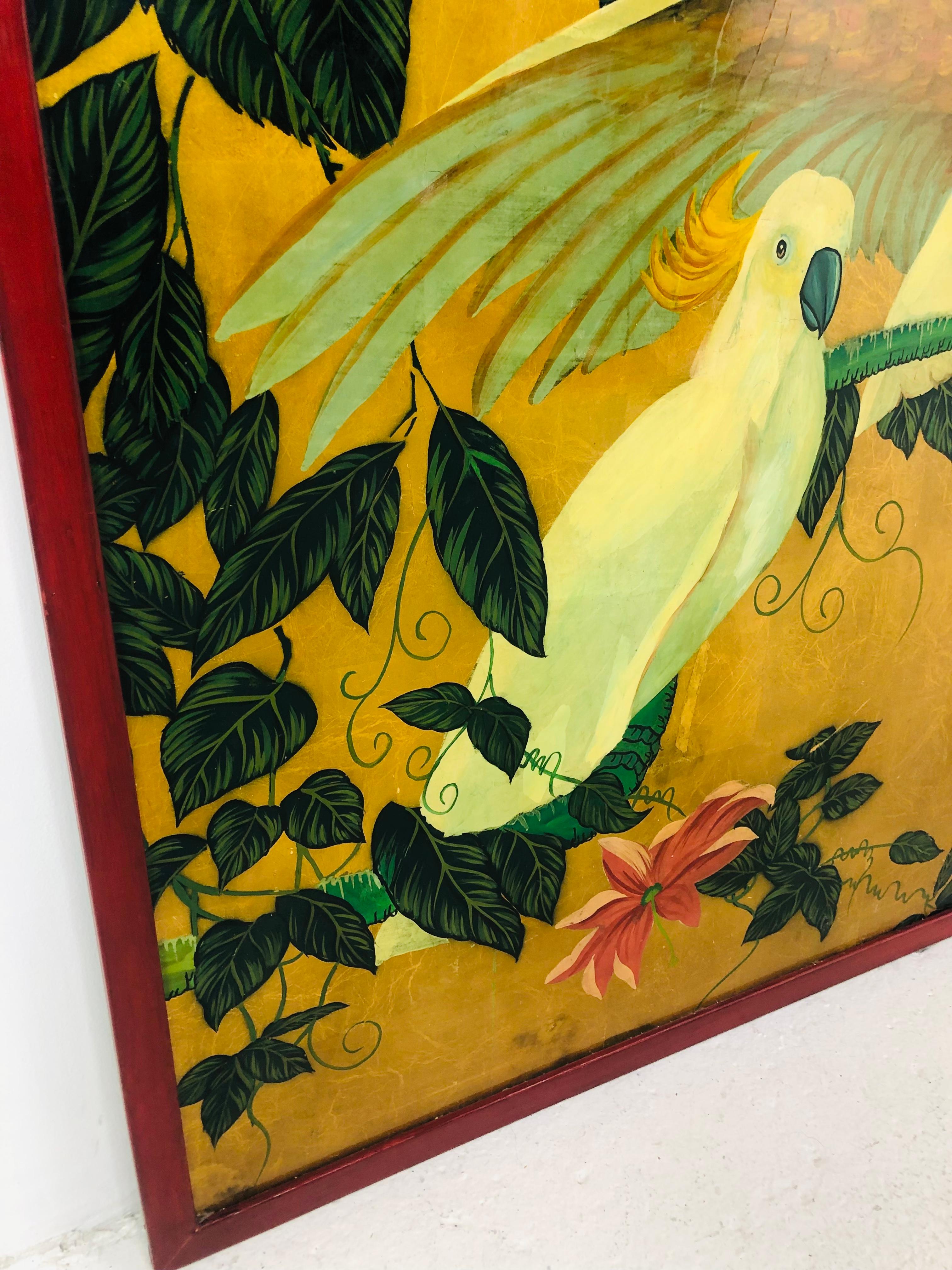 Pair of Gilded Chinese Cockatoo Paintings 6