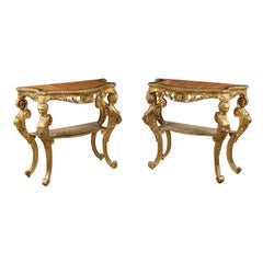 Pair of Gilded Console Tables Florence, Italy, 18th Century