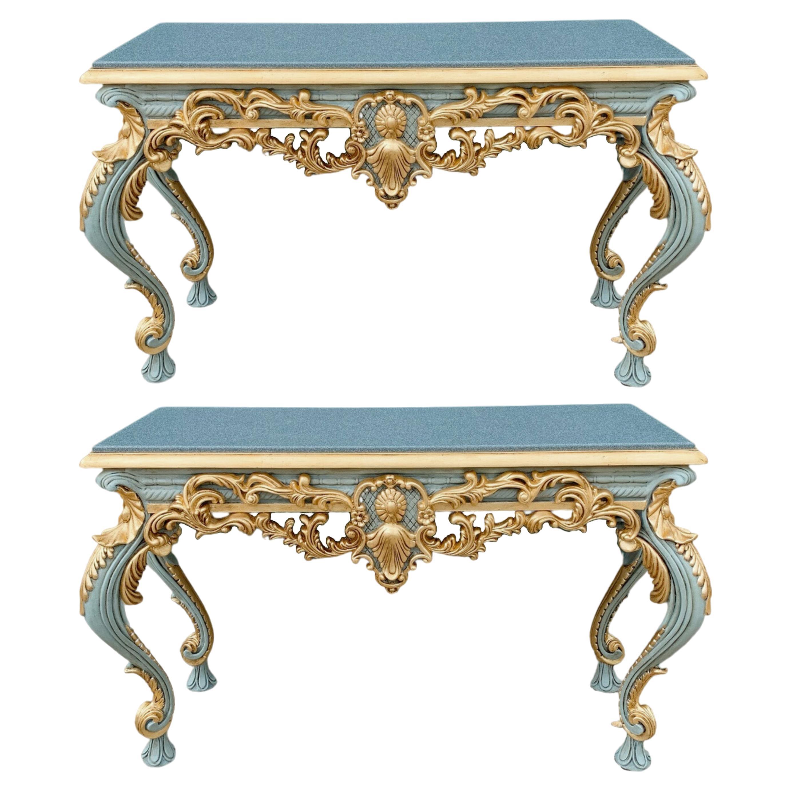 Pair of Louis XIV Style Gilded Console Tables.