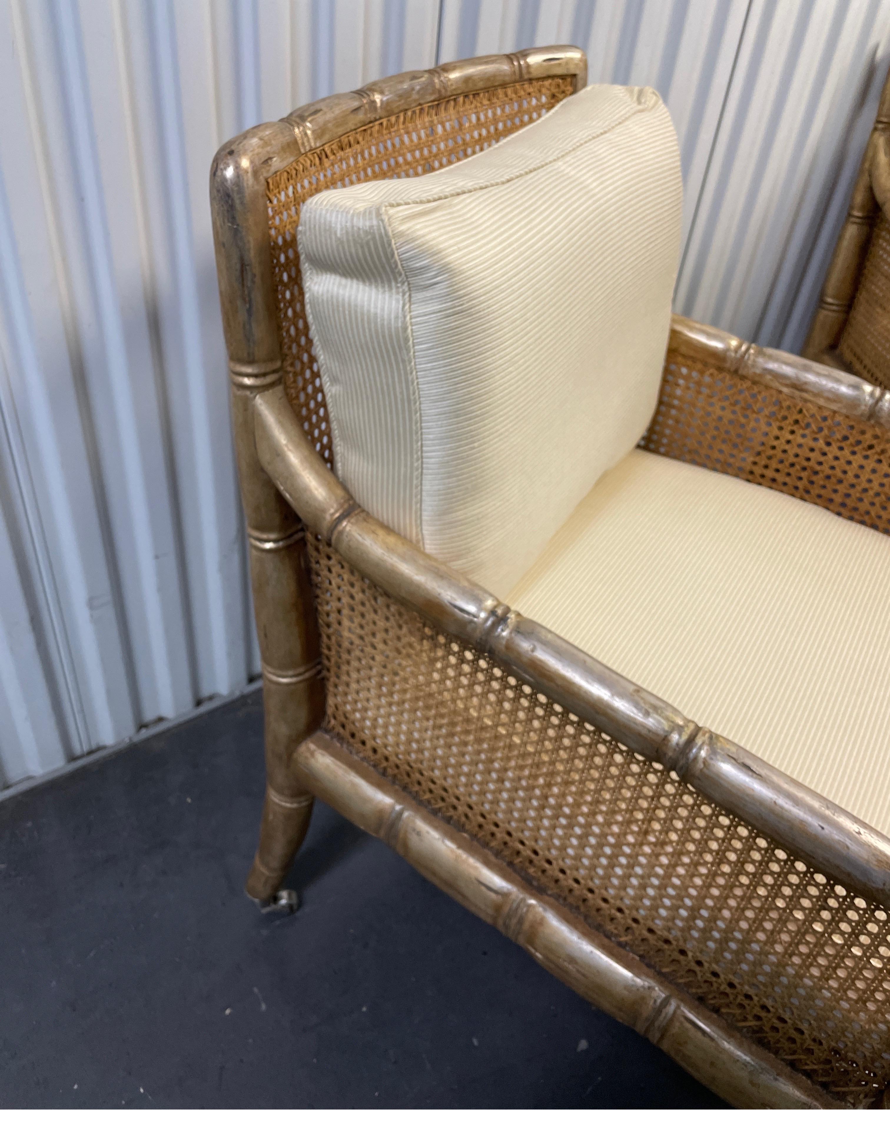 Pair of Gilded Faux Bamboo Hollywood Regency Style Armchairs 7