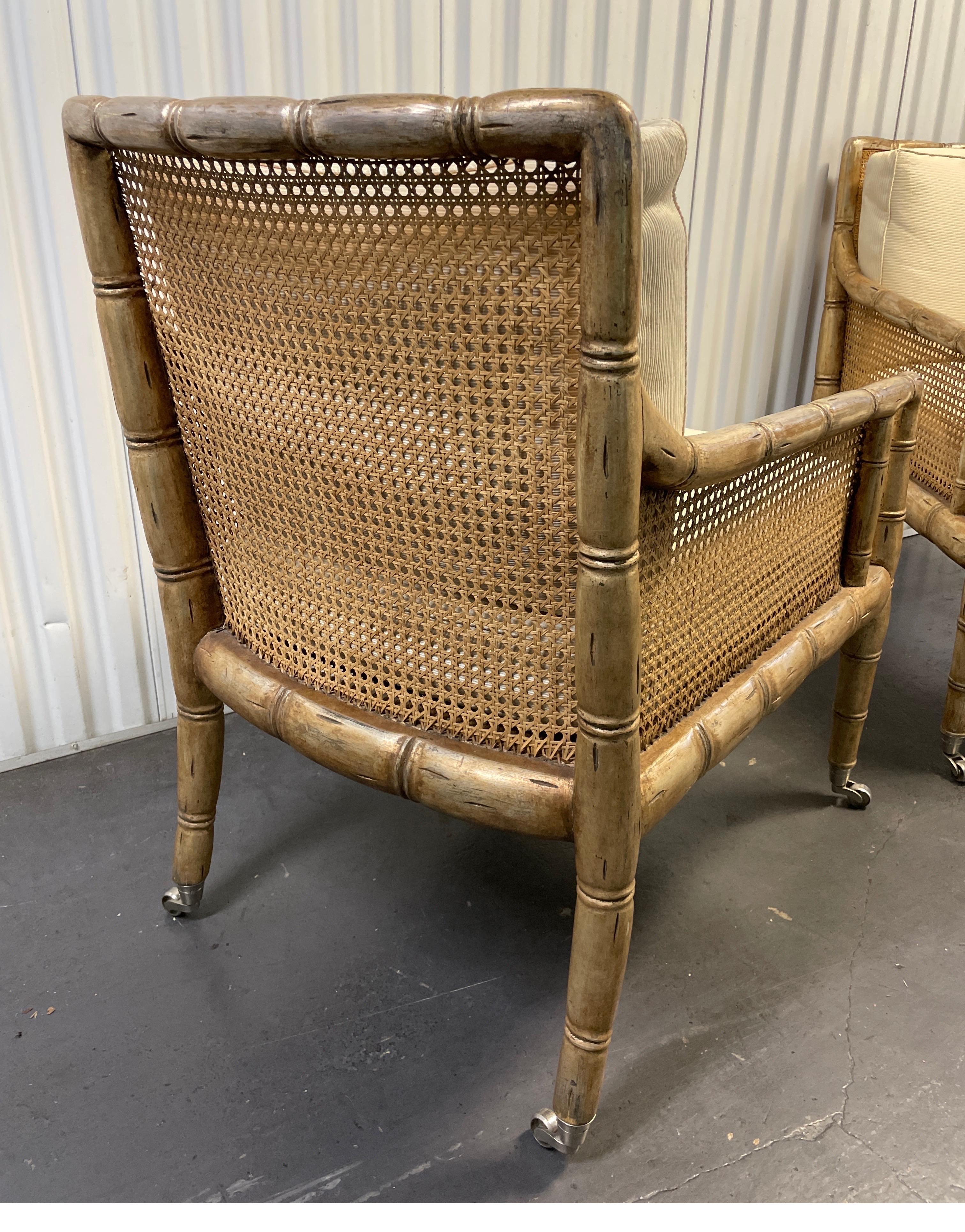Pair of Gilded Faux Bamboo Hollywood Regency Style Armchairs 10