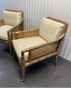 Pair of Gilded Faux Bamboo Hollywood Regency Style Armchairs