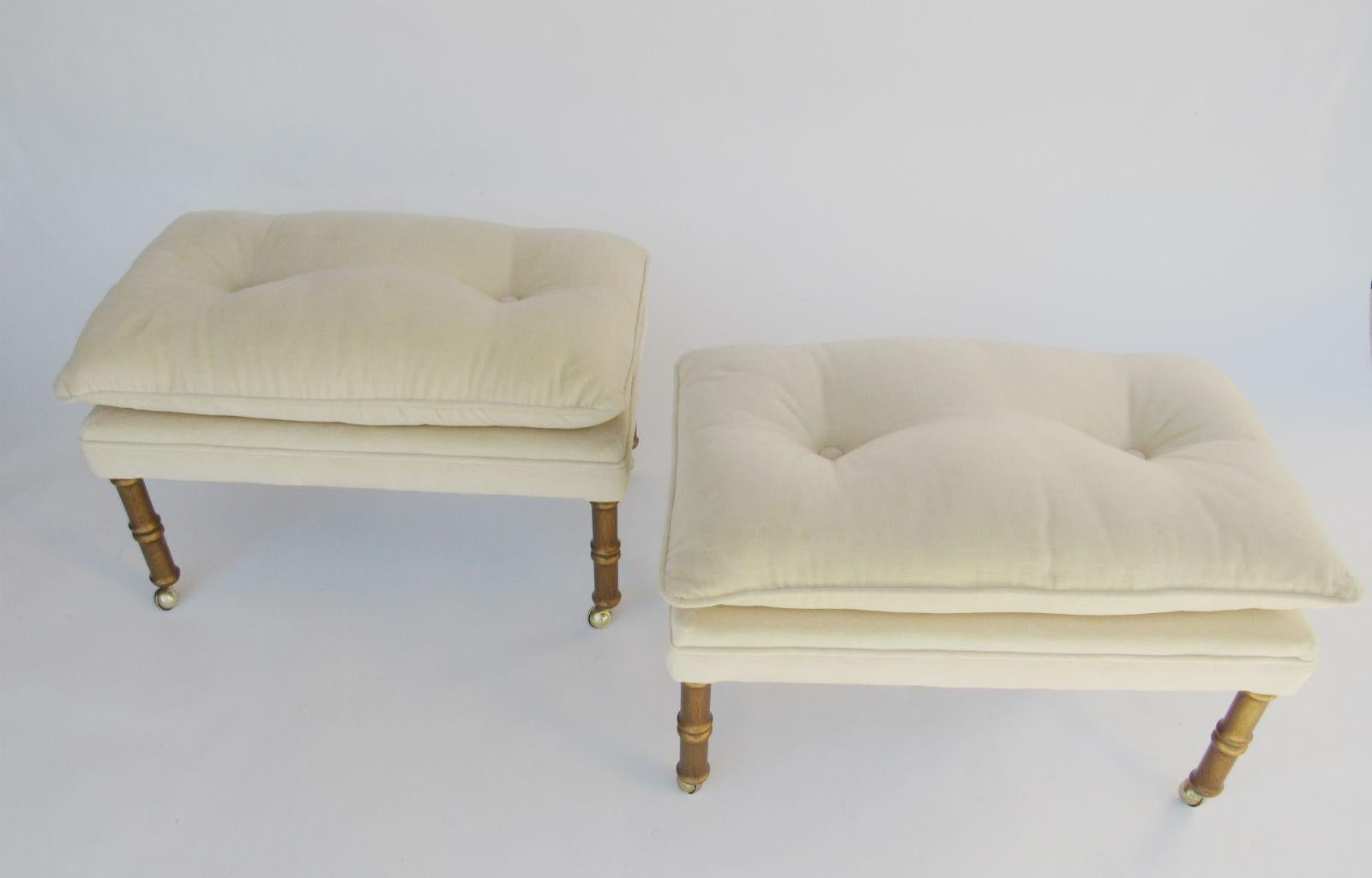 Painted Pair of Gilded Mid-Century Modern Faux Bamboo Benches or Stools, 1970s