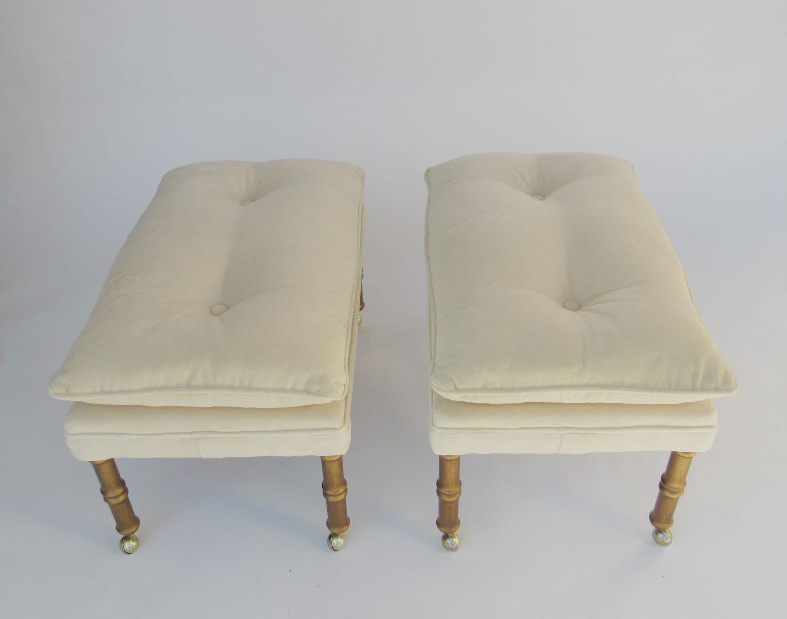 Pair of Gilded Mid-Century Modern Faux Bamboo Benches or Stools, 1970s In Good Condition In Surprise, AZ