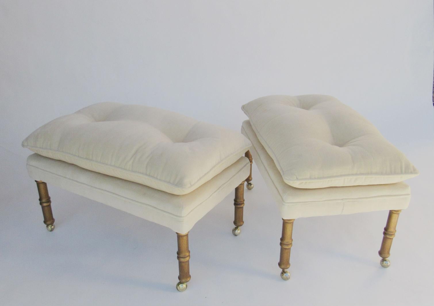 20th Century Pair of Gilded Mid-Century Modern Faux Bamboo Benches or Stools, 1970s