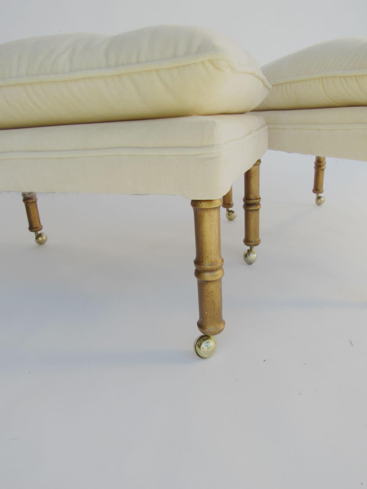 Upholstery Pair of Gilded Mid-Century Modern Faux Bamboo Benches or Stools, 1970s