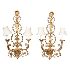 Pair of Gilded French Louis XV Lighted Sconces