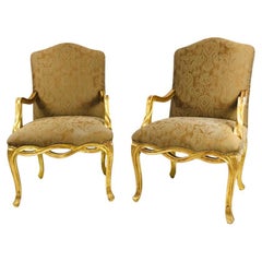 Pair of Gilded French Twist Armchairs